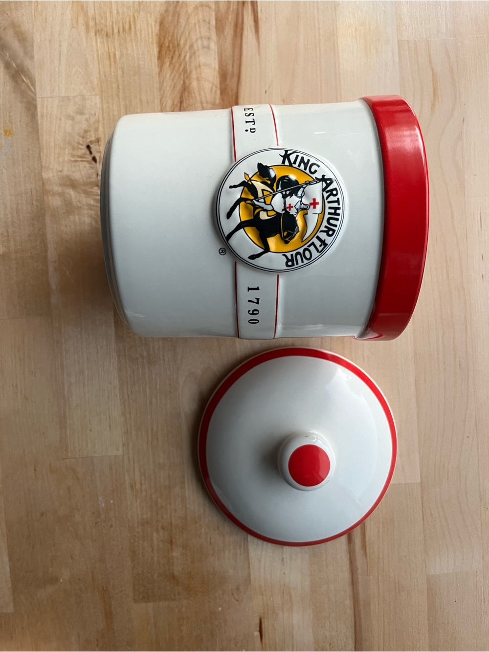 King Arthur Flour Ceramic Canister with Red Trim
